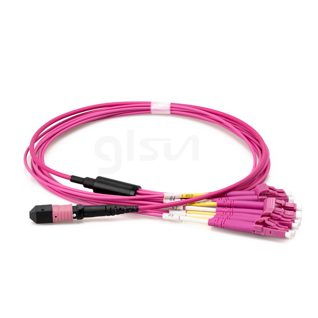 1m Fiber Optic Elite Breakout Cable Magenta MTP® Female to 4 LC UPC OM4 50/125 Multimode Duplex 8 Fibers Type B Plenum