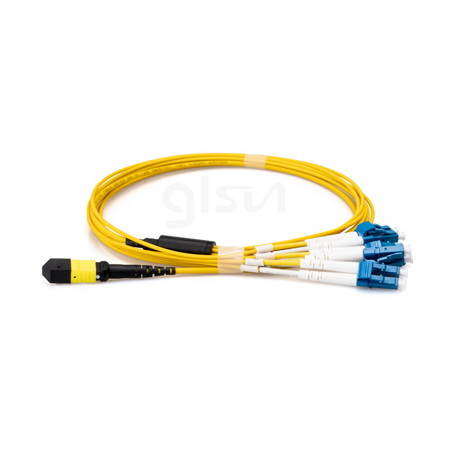 2m Fiber Optic Elite Breakout Cable MTP® Female to 4 LC UPC OS2 9/125 Single Mode Duplex 8 Fibers Type B Plenum, Yellow